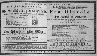 Theaterzettel (Oper und Burgtheater in Wien) 18361014 Seite: 1