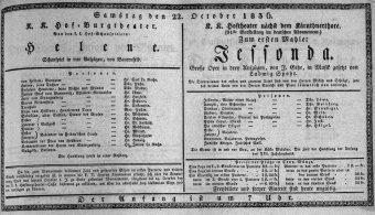 Theaterzettel (Oper und Burgtheater in Wien) 18361022 Seite: 1