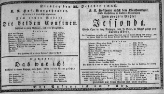 Theaterzettel (Oper und Burgtheater in Wien) 18361025 Seite: 1