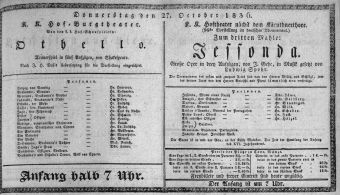 Theaterzettel (Oper und Burgtheater in Wien) 18361027 Seite: 1