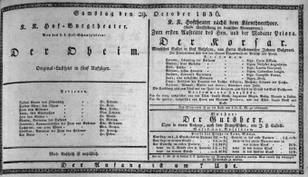 Theaterzettel (Oper und Burgtheater in Wien) 18361029 Seite: 1