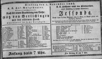 Theaterzettel (Oper und Burgtheater in Wien) 18361101 Seite: 1
