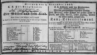 Theaterzettel (Oper und Burgtheater in Wien) 18361102 Seite: 1