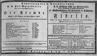 Theaterzettel (Oper und Burgtheater in Wien) 18361103 Seite: 1