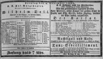 Theaterzettel (Oper und Burgtheater in Wien) 18361104 Seite: 1