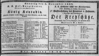 Theaterzettel (Oper und Burgtheater in Wien) 18361106 Seite: 1