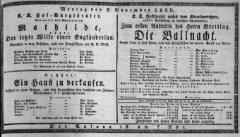 Theaterzettel (Oper und Burgtheater in Wien) 18361107 Seite: 1