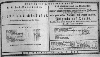 Theaterzettel (Oper und Burgtheater in Wien) 18361108 Seite: 1