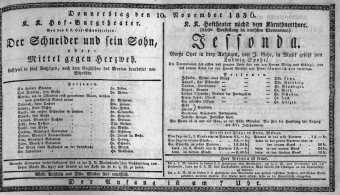 Theaterzettel (Oper und Burgtheater in Wien) 18361110 Seite: 1