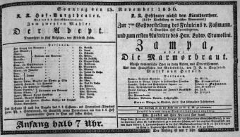 Theaterzettel (Oper und Burgtheater in Wien) 18361113 Seite: 1