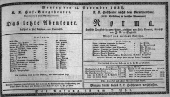 Theaterzettel (Oper und Burgtheater in Wien) 18361114 Seite: 1