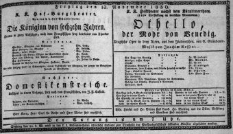 Theaterzettel (Oper und Burgtheater in Wien) 18361118 Seite: 1