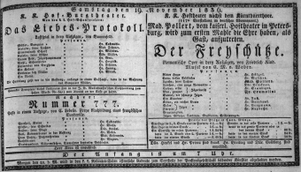Theaterzettel (Oper und Burgtheater in Wien) 18361119 Seite: 1