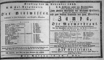 Theaterzettel (Oper und Burgtheater in Wien) 18361122 Seite: 1