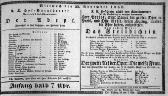 Theaterzettel (Oper und Burgtheater in Wien) 18361123 Seite: 1