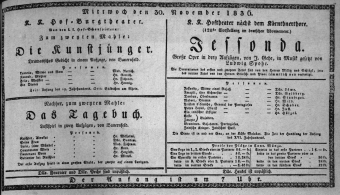 Theaterzettel (Oper und Burgtheater in Wien) 18361130 Seite: 1