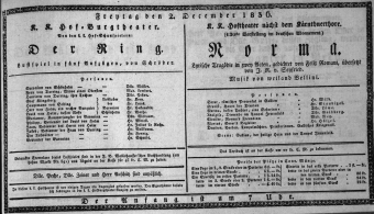 Theaterzettel (Oper und Burgtheater in Wien) 18361202 Seite: 1