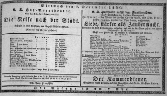 Theaterzettel (Oper und Burgtheater in Wien) 18361207 Seite: 1