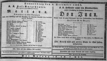 Theaterzettel (Oper und Burgtheater in Wien) 18361208 Seite: 1