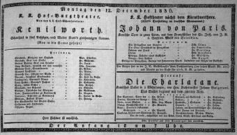 Theaterzettel (Oper und Burgtheater in Wien) 18361212 Seite: 1
