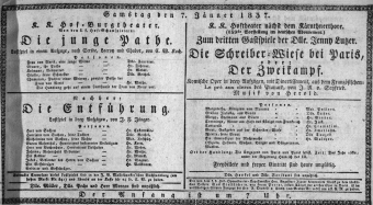 Theaterzettel (Oper und Burgtheater in Wien) 18370107 Seite: 1