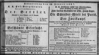 Theaterzettel (Oper und Burgtheater in Wien) 18370112 Seite: 1