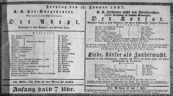Theaterzettel (Oper und Burgtheater in Wien) 18370113 Seite: 1