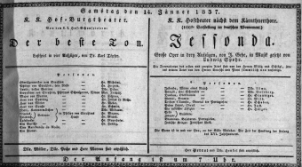 Theaterzettel (Oper und Burgtheater in Wien) 18370114 Seite: 1