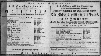 Theaterzettel (Oper und Burgtheater in Wien) 18370116 Seite: 1
