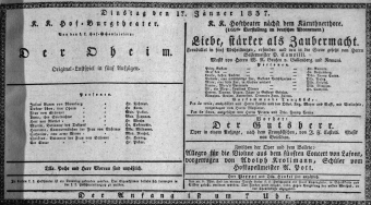 Theaterzettel (Oper und Burgtheater in Wien) 18370117 Seite: 1