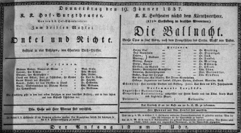 Theaterzettel (Oper und Burgtheater in Wien) 18370119 Seite: 1