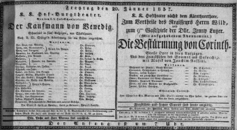 Theaterzettel (Oper und Burgtheater in Wien) 18370120 Seite: 1