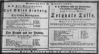 Theaterzettel (Oper und Burgtheater in Wien) 18370121 Seite: 1