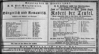 Theaterzettel (Oper und Burgtheater in Wien) 18370122 Seite: 1
