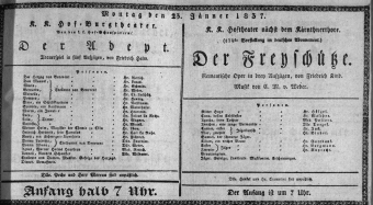 Theaterzettel (Oper und Burgtheater in Wien) 18370123 Seite: 1