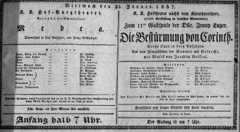 Theaterzettel (Oper und Burgtheater in Wien) 18370125 Seite: 1