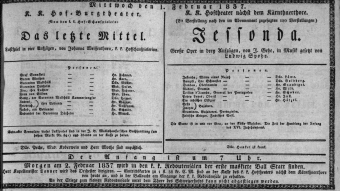 Theaterzettel (Oper und Burgtheater in Wien) 18370201 Seite: 1