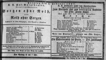 Theaterzettel (Oper und Burgtheater in Wien) 18370203 Seite: 1