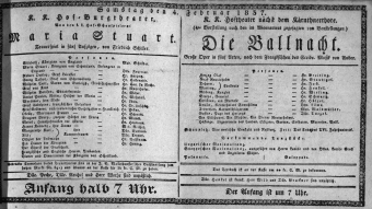 Theaterzettel (Oper und Burgtheater in Wien) 18370204 Seite: 1