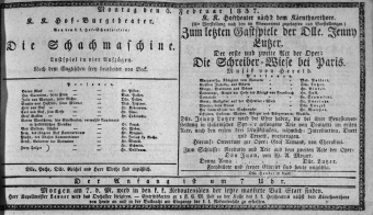 Theaterzettel (Oper und Burgtheater in Wien) 18370206 Seite: 1