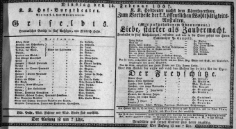 Theaterzettel (Oper und Burgtheater in Wien) 18370214 Seite: 1