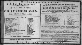 Theaterzettel (Oper und Burgtheater in Wien) 18370215 Seite: 1