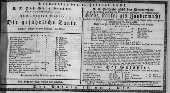 Theaterzettel (Oper und Burgtheater in Wien) 18370216 Seite: 1