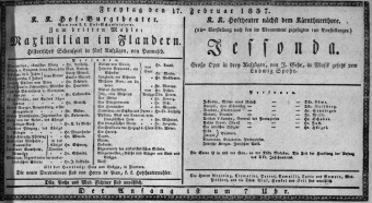 Theaterzettel (Oper und Burgtheater in Wien) 18370217 Seite: 1