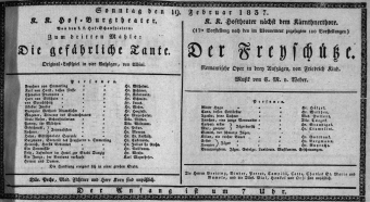 Theaterzettel (Oper und Burgtheater in Wien) 18370219 Seite: 1