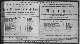 Theaterzettel (Oper und Burgtheater in Wien) 18370220 Seite: 1