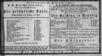 Theaterzettel (Oper und Burgtheater in Wien) 18370224 Seite: 1