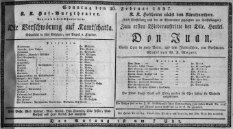 Theaterzettel (Oper und Burgtheater in Wien) 18370226 Seite: 1