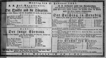 Theaterzettel (Oper und Burgtheater in Wien) 18370227 Seite: 1