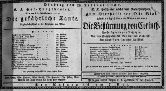 Theaterzettel (Oper und Burgtheater in Wien) 18370228 Seite: 1